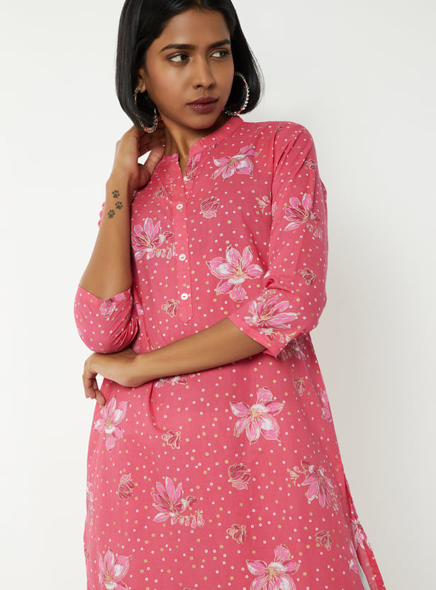 Blush Pink Straight Floral Print Kurta main image 1