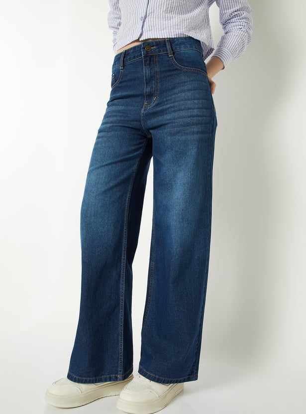 Women's Washed Wide Leg Jeans