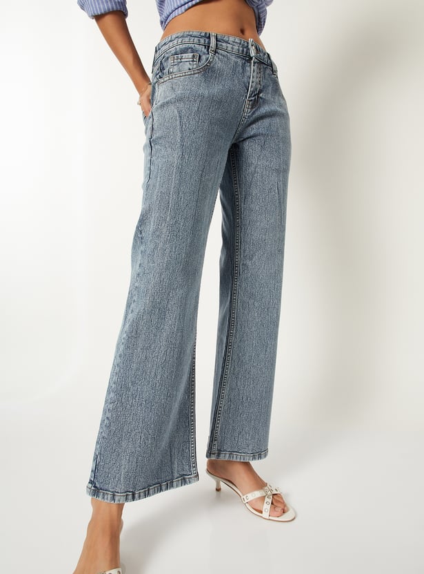 Women Washed Kick Flare Jeans