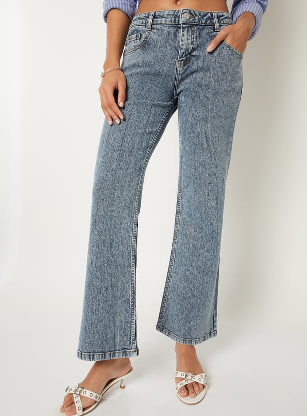 Women Washed Kick Flare Jeans