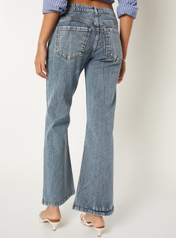 Women Washed Kick Flare Jeans
