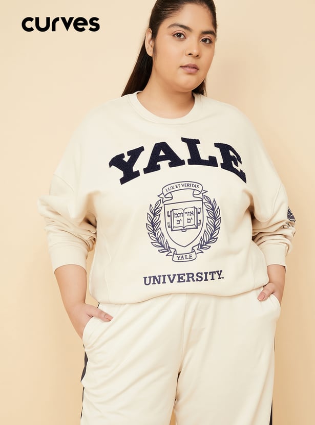 Women Chenille Embroidered Boxy Fit Sweatshirt