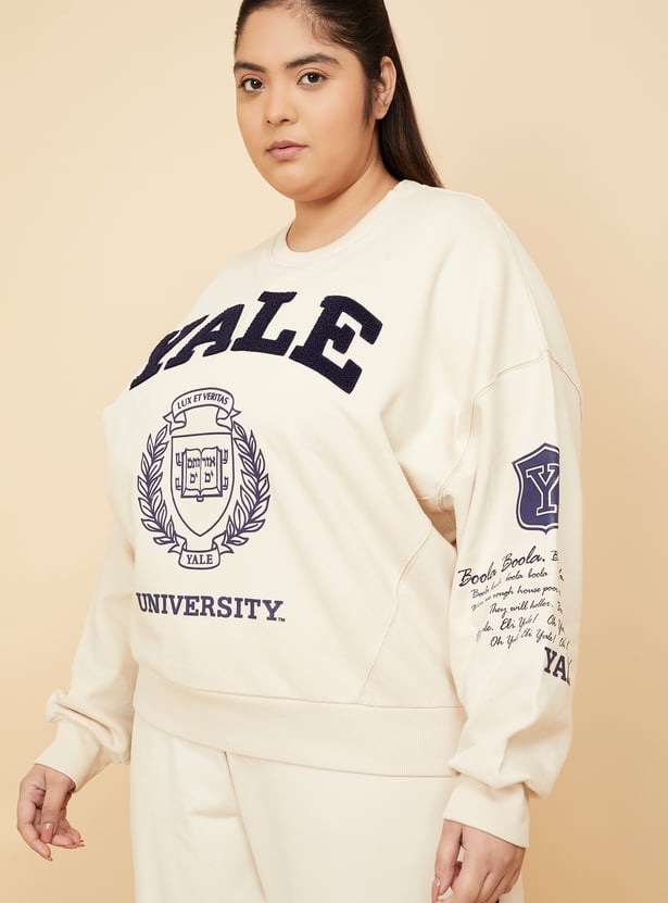 Women Chenille Embroidered Boxy Fit Sweatshirt