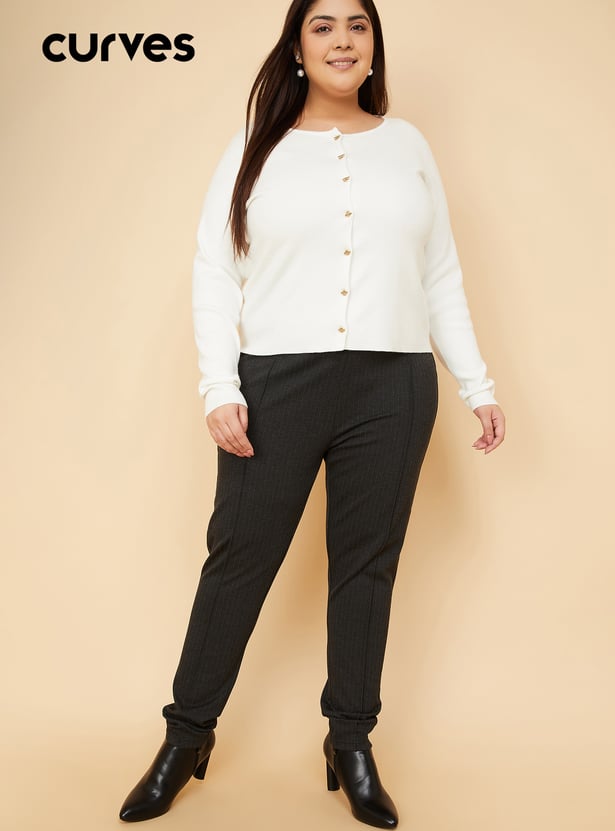 Women Striped Knit Treggings