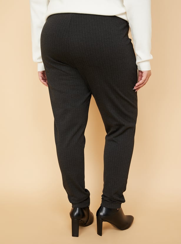 Women Striped Knit Treggings