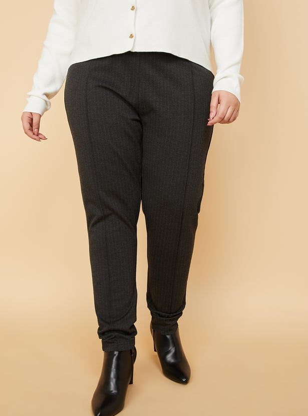 Women Striped Knit Treggings