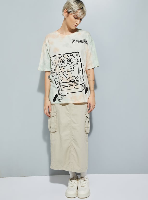 URB_N Women SpongeBob Print Oversized T-shirt
