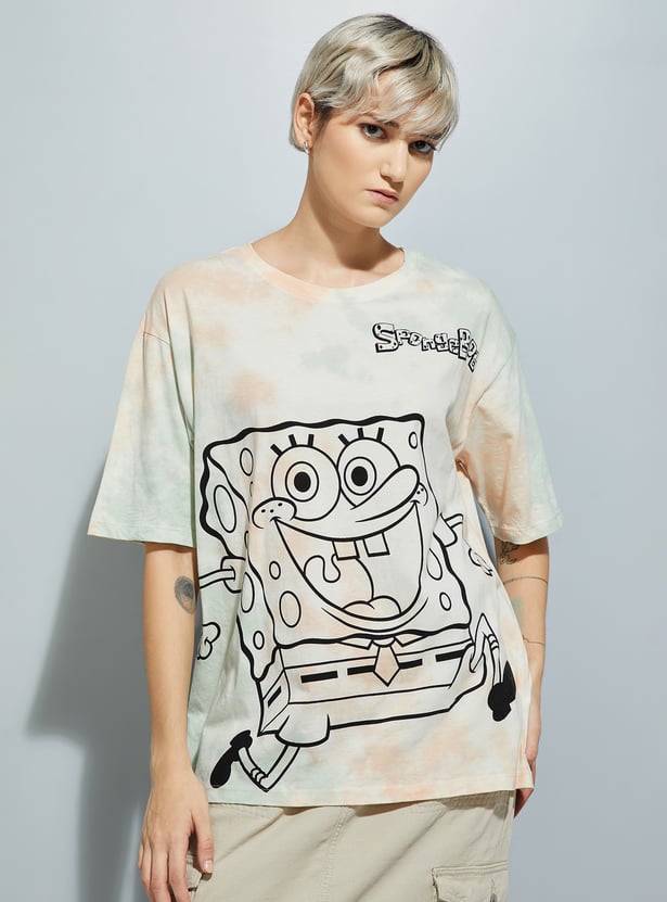 URB_N Women SpongeBob Print Oversized T-shirt