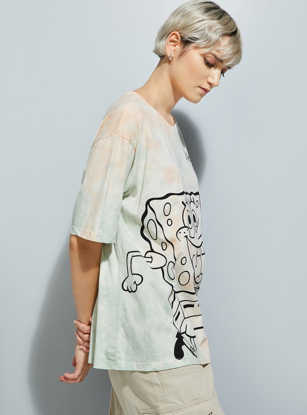 URB_N Women SpongeBob Print Oversized T-shirt