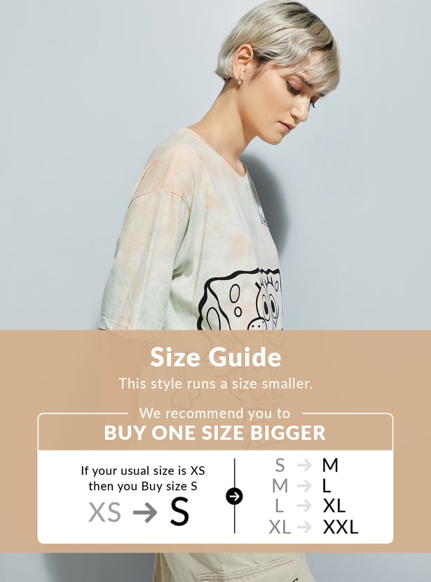 URB_N Women SpongeBob Print Oversized T-shirt