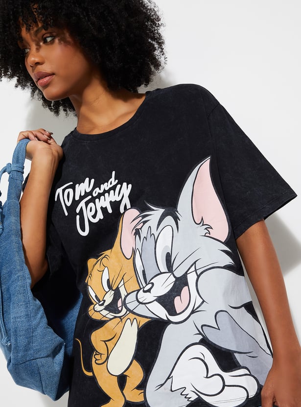 Women Tom & Jerry Print Oversized T-shirt