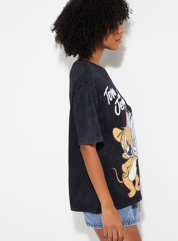 Women Tom & Jerry Print Oversized T-shirt