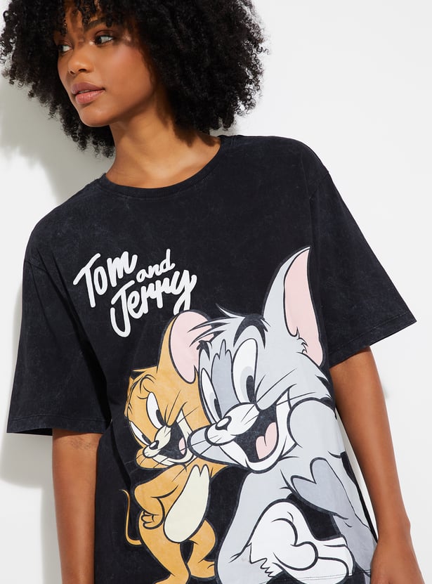 Women Tom & Jerry Print Oversized T-shirt