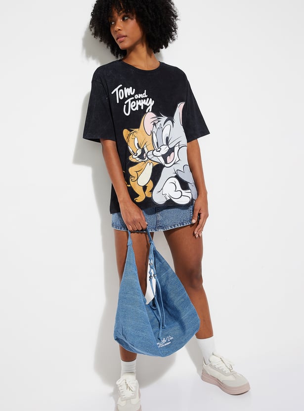 Women Tom & Jerry Print Oversized T-shirt