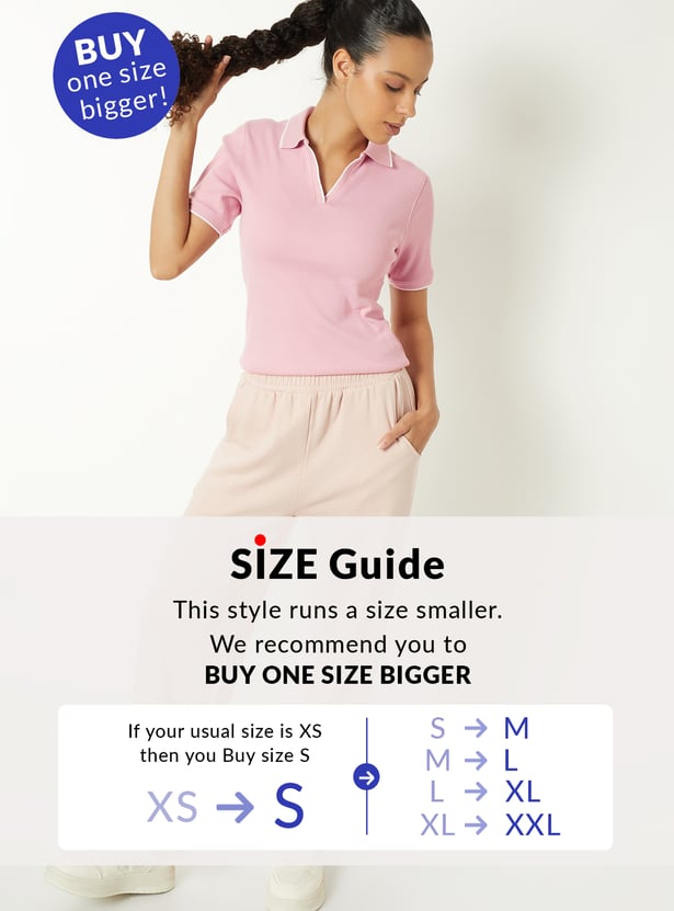 Women Ribbed Slim Fit Sports Polo T-shirt