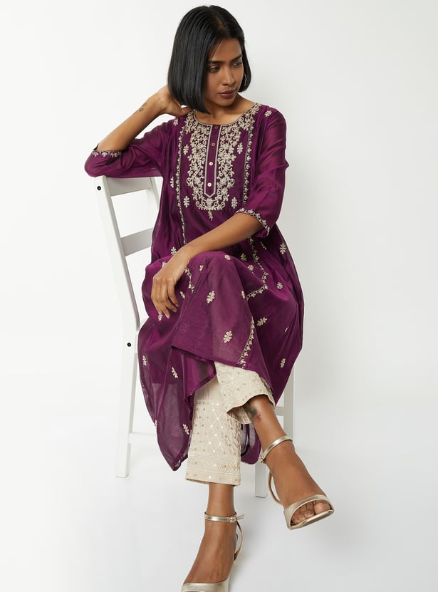 Women Embroidered A-line Kurta