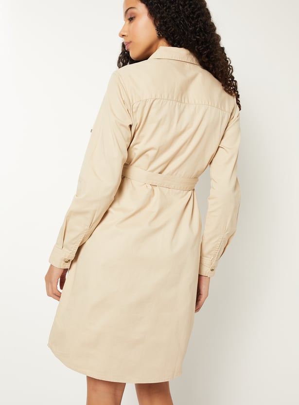 Women Solid Shirt Midi Dress