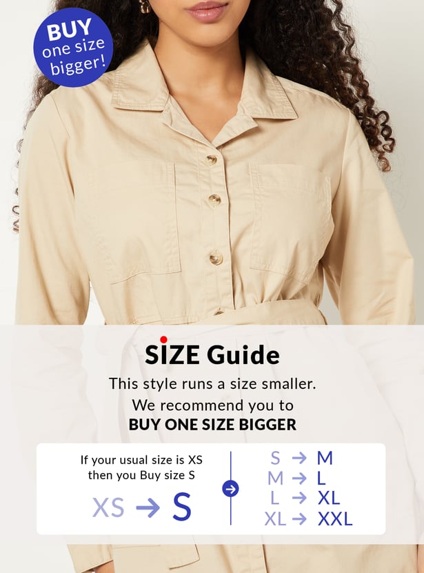 Women Solid Shirt Midi Dress