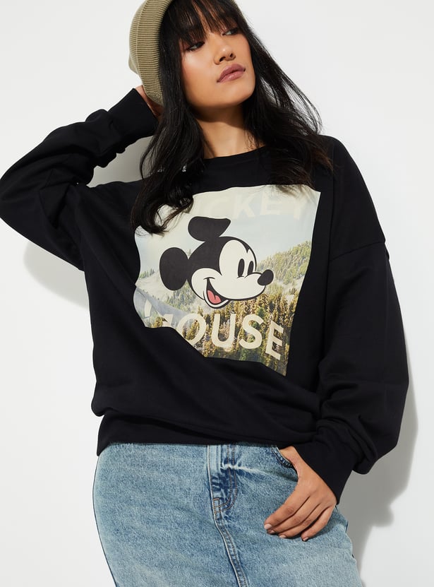 URB_N Women Mickey Print Oversized Sweatshirt