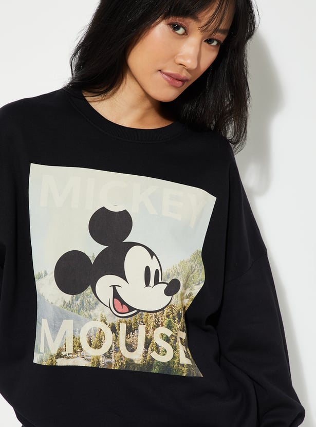 URB_N Women Mickey Print Oversized Sweatshirt
