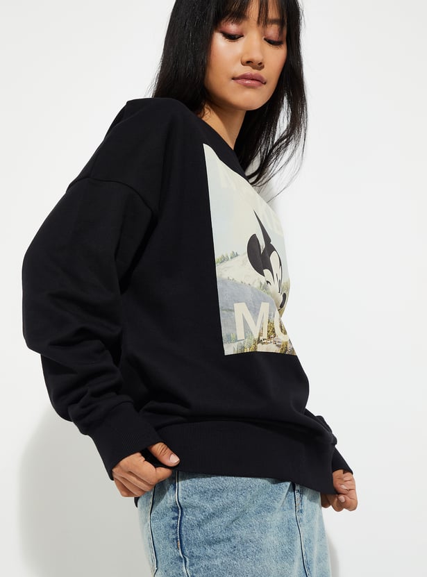 URB_N Women Mickey Print Oversized Sweatshirt