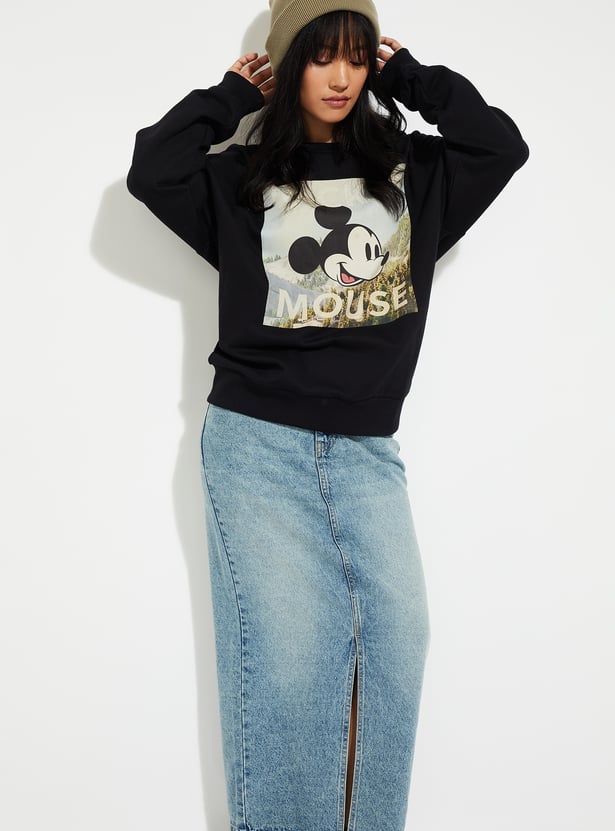 URB_N Women Mickey Print Oversized Sweatshirt