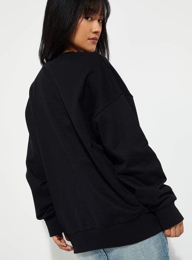 URB_N Women Mickey Print Oversized Sweatshirt