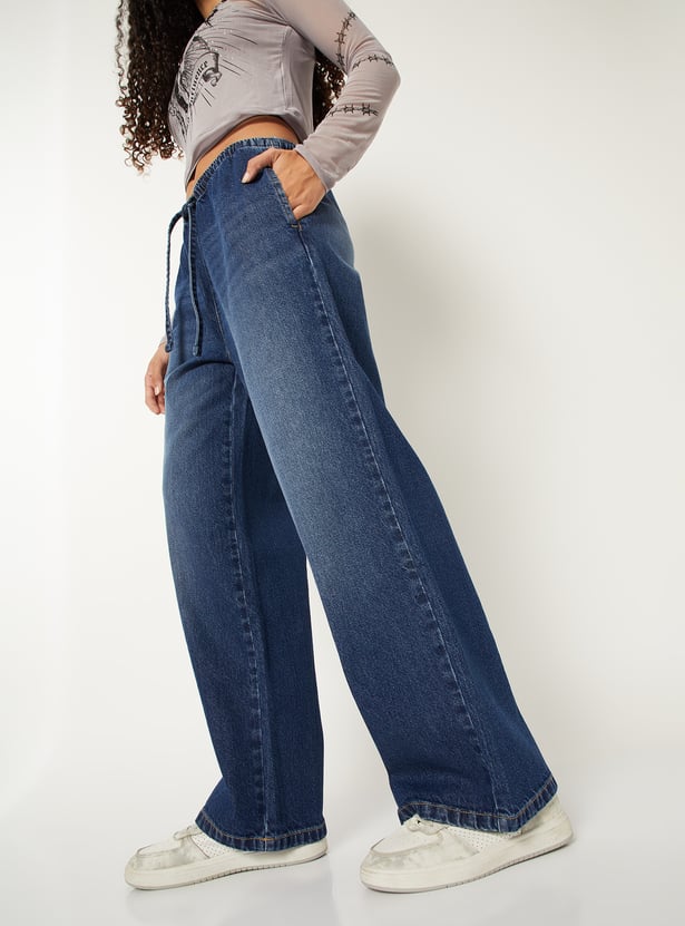 Women Washed Wide Leg Jeans