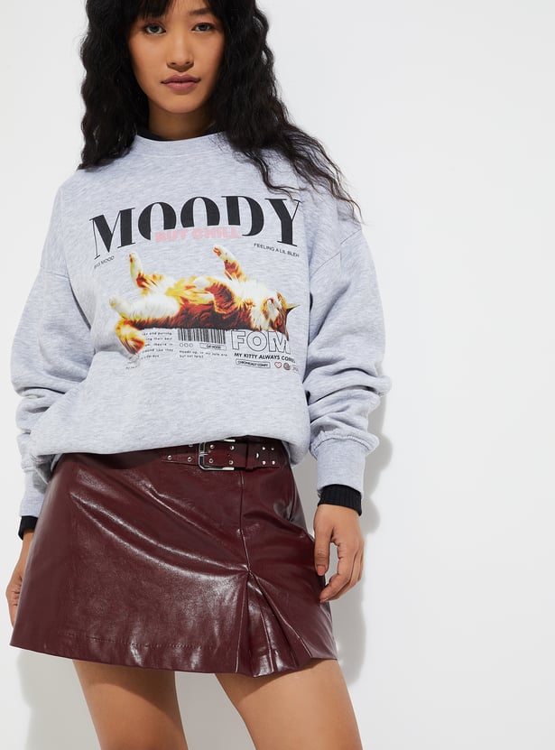 URB_N Women Printed Oversized Sweatshirt