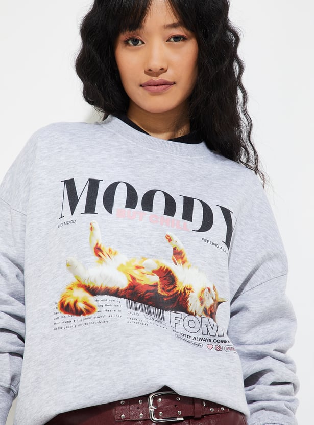 URB_N Women Printed Oversized Sweatshirt