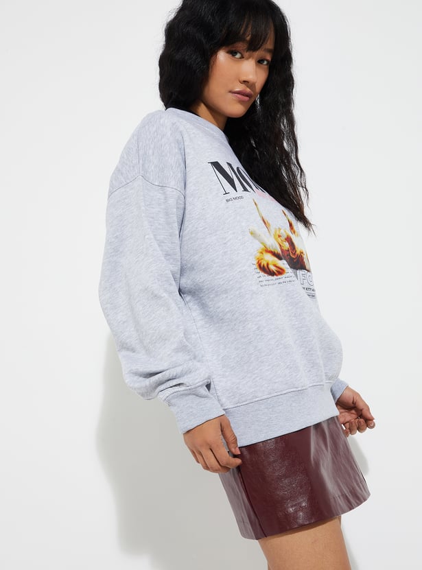 URB_N Women Printed Oversized Sweatshirt