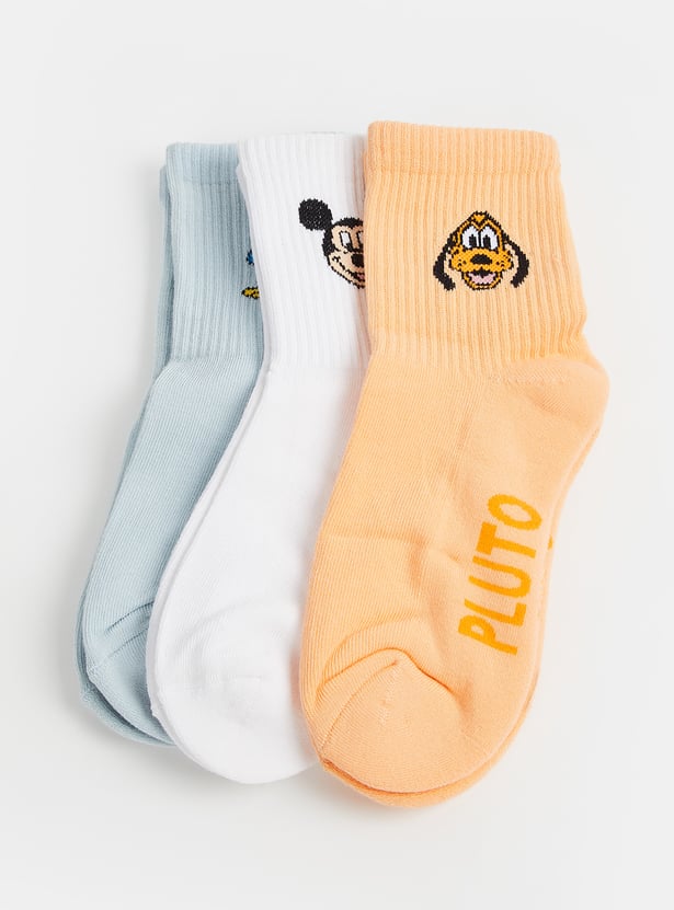 Girls Mickey Print Crew Length Socks - Pack of 3
