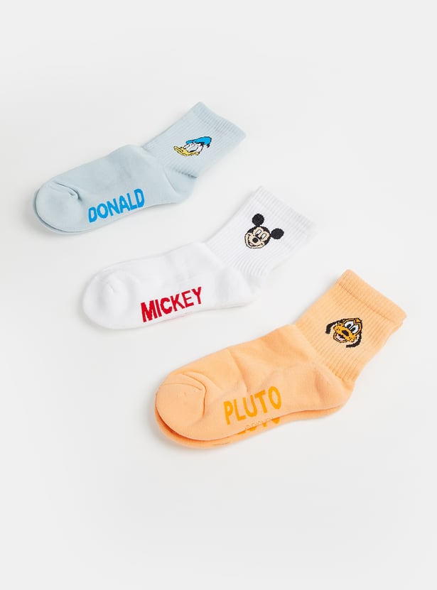Girls Mickey Print Crew Length Socks - Pack of 3