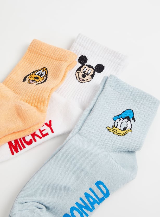 Girls Mickey Print Crew Length Socks - Pack of 3