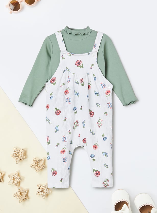 Girls Floral Print Dungaree with Top