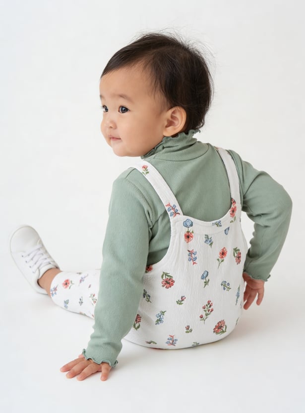 Girls Floral Print Dungaree with Top
