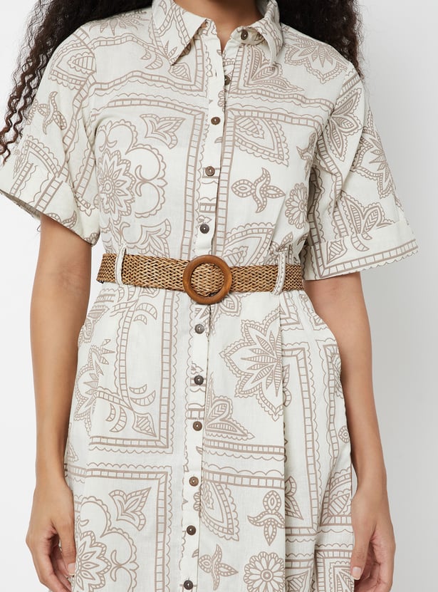 Women Printed Shirt Dress with Belt