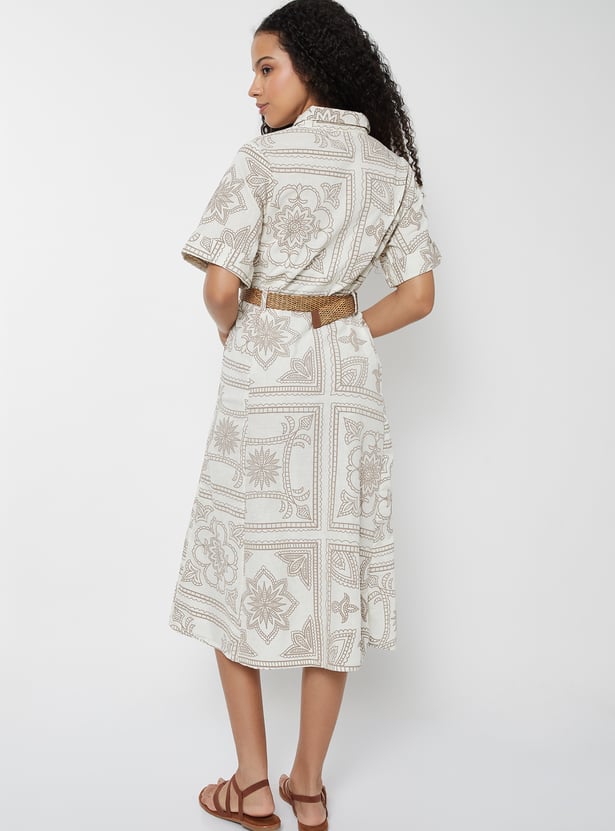 Women Printed Shirt Dress with Belt