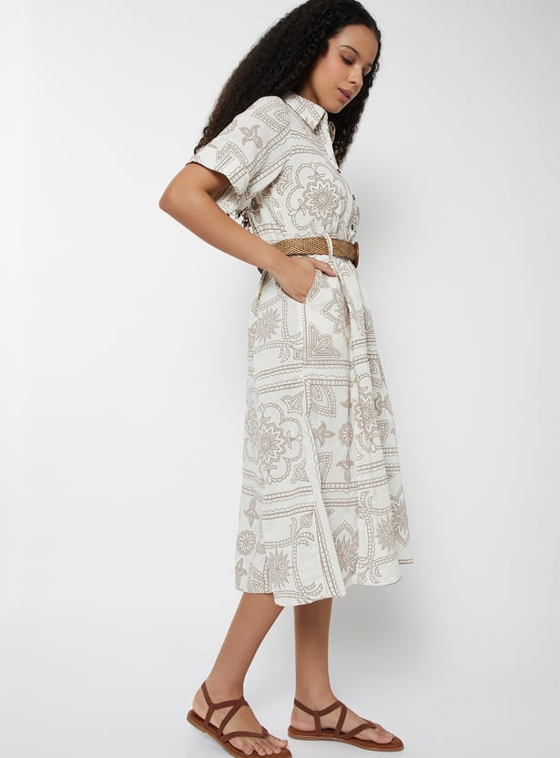 Women Printed Shirt Dress with Belt