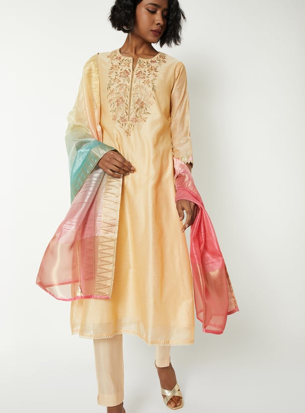 Women Embroidered A-line Kurta Set