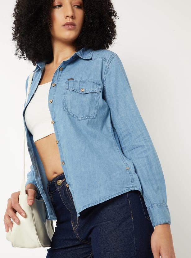 Women Solid Denim Shirt