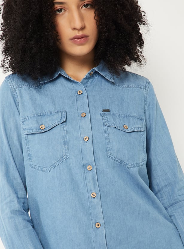 Women Solid Denim Shirt