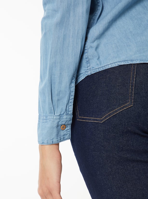 Women Solid Denim Shirt