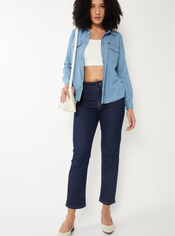Women Solid Denim Shirt