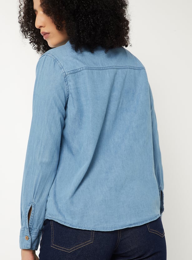 Women Solid Denim Shirt