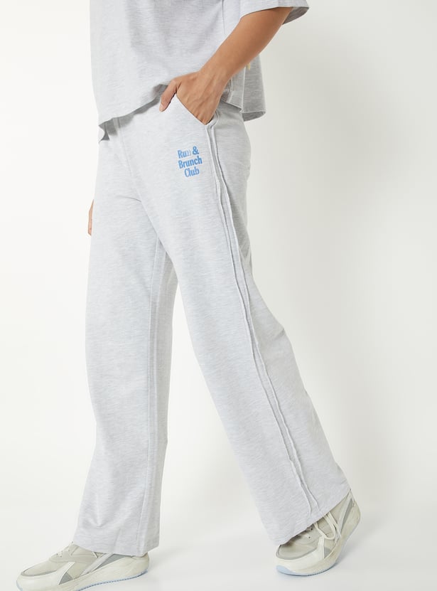 Women Heathered Wide Leg Sports Trackpants