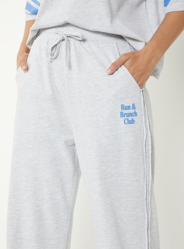 Women Heathered Wide Leg Sports Trackpants
