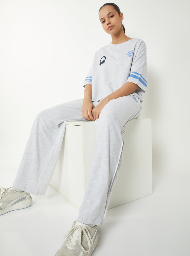 Women Heathered Wide Leg Sports Trackpants