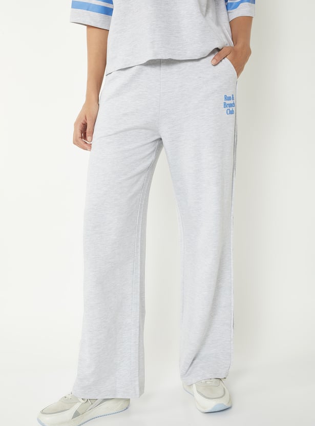 Women Heathered Wide Leg Sports Trackpants