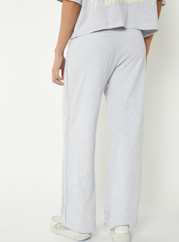 Women Heathered Wide Leg Sports Trackpants